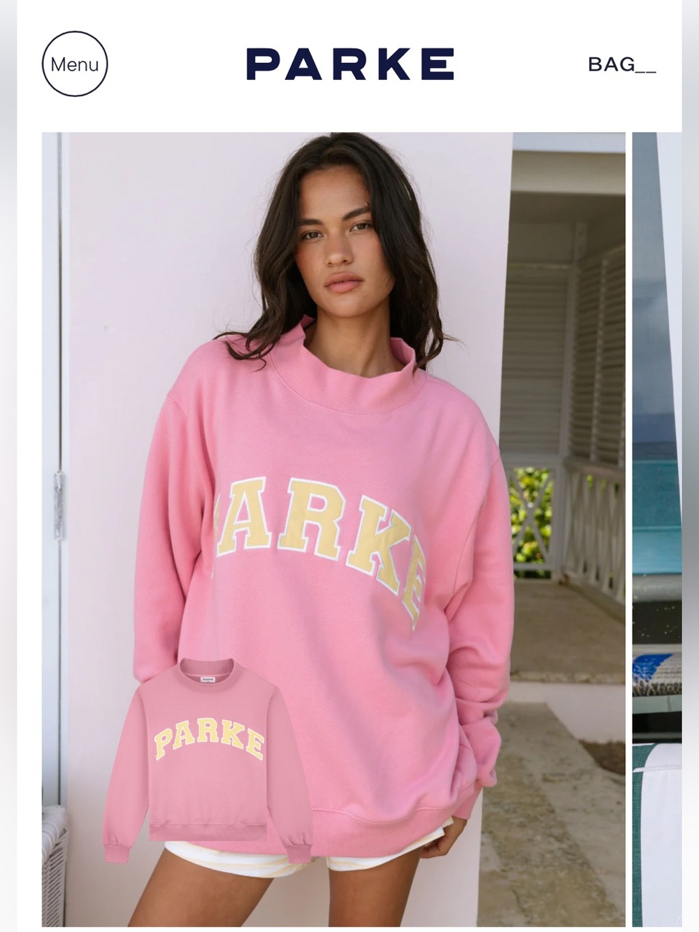 parke summer collection pink and yellow mock neck sweatshirt